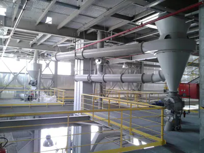 Cyclone separator and ducting above a steel platform in a plant